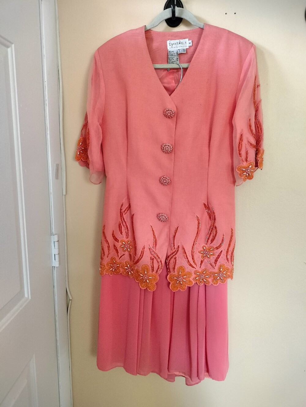 DaVinci Coral Pink Suit Church Wedding Linen Blend Jacket See Description